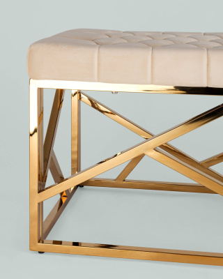 Банкетка-скамейка АРТ ДЕКО велюр бежевый сталь золото. Фото №5