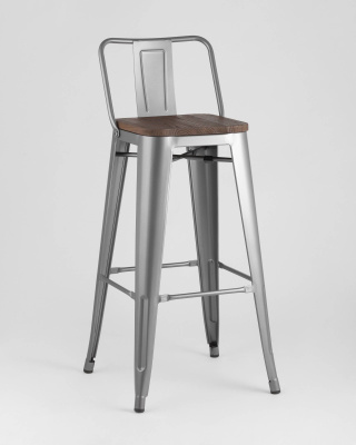 Стул барный TOLIX WOOD со спинкой серебристый матовый. Фото №3